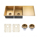 Aqu Brushed Gold Handmade Double Bowls Kitchen Sink 1160*460*230